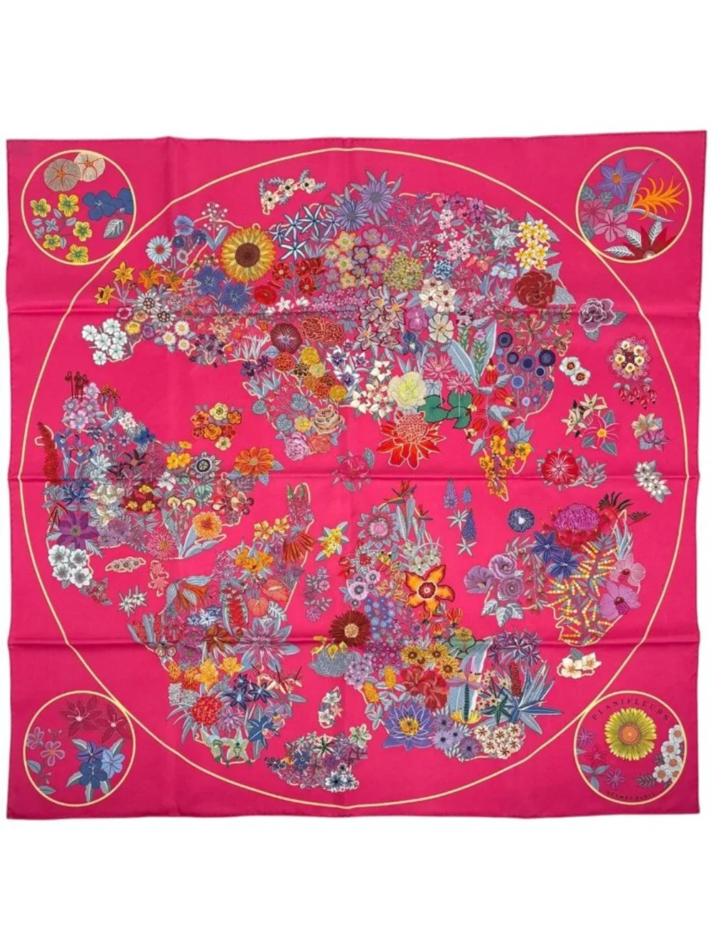 Hermes Carre 90 Planifleurs Scarf Silk Pink Multicolor